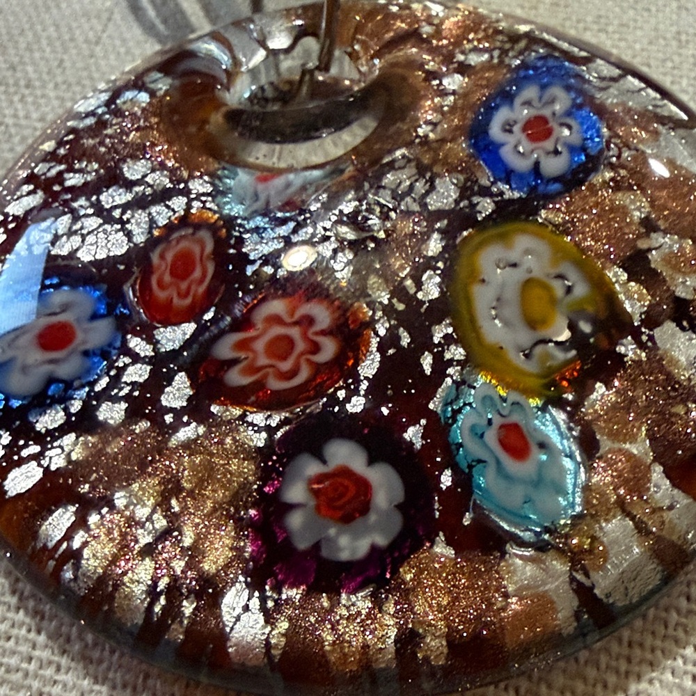 Millefiori Italian Glass Pendant with Gold and Silver Background “ - Picture 8 of 9